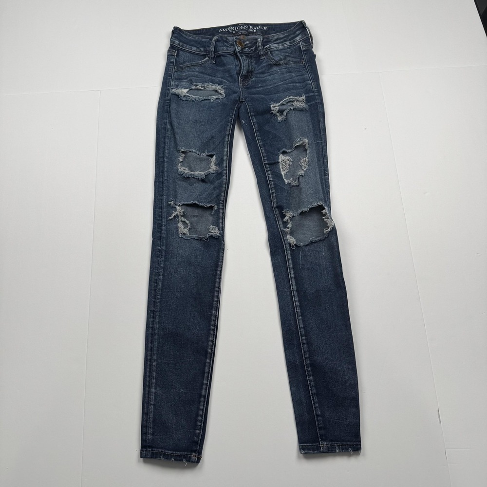 American Eagle Jeans Womens 0 (24x27) Super Stretch Super Low Jegging Distressed